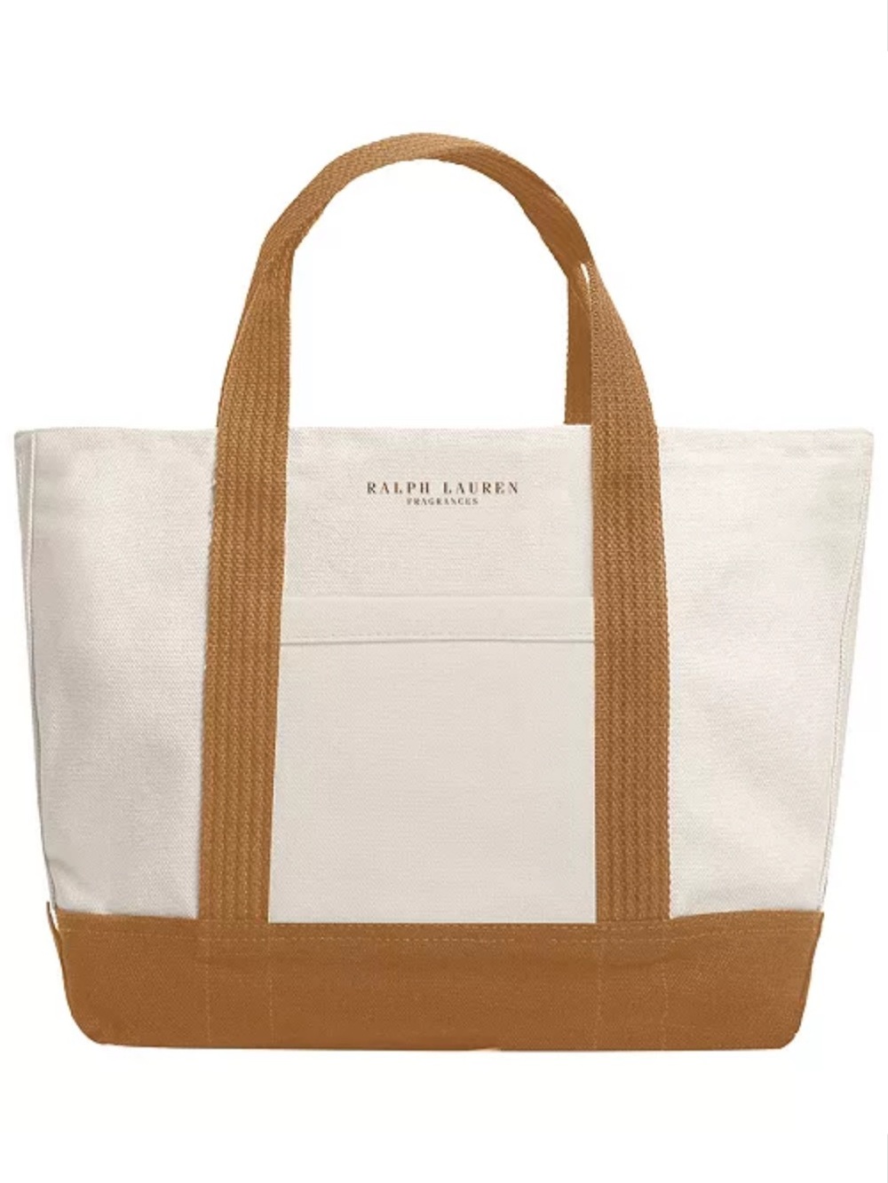Authentic Ralph Lauren Cream Canvas Tote Bag with Tan Accents